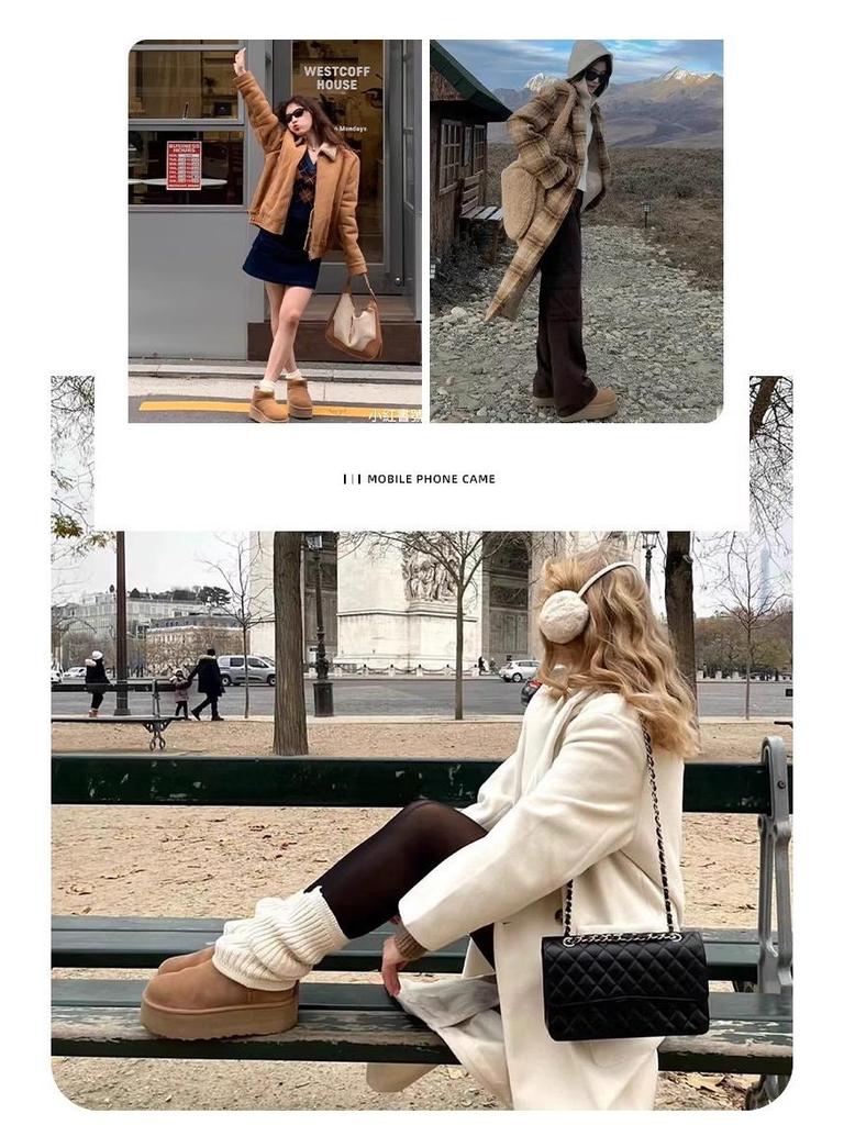 Henan Sangpo Women's Fleece-Lined Snow Boots - Thick-Soled Shearling, Zhou Dongyu Style, Pure Wool, Couple's Edition