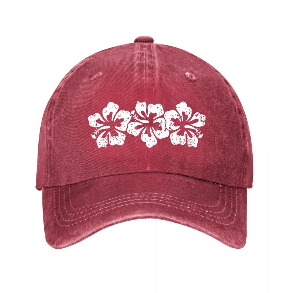 Hawaiian Hibiscus Flower Vinyl Sticker Washed Baseball Cap Outdoor For Womens Unisex FeUnisex