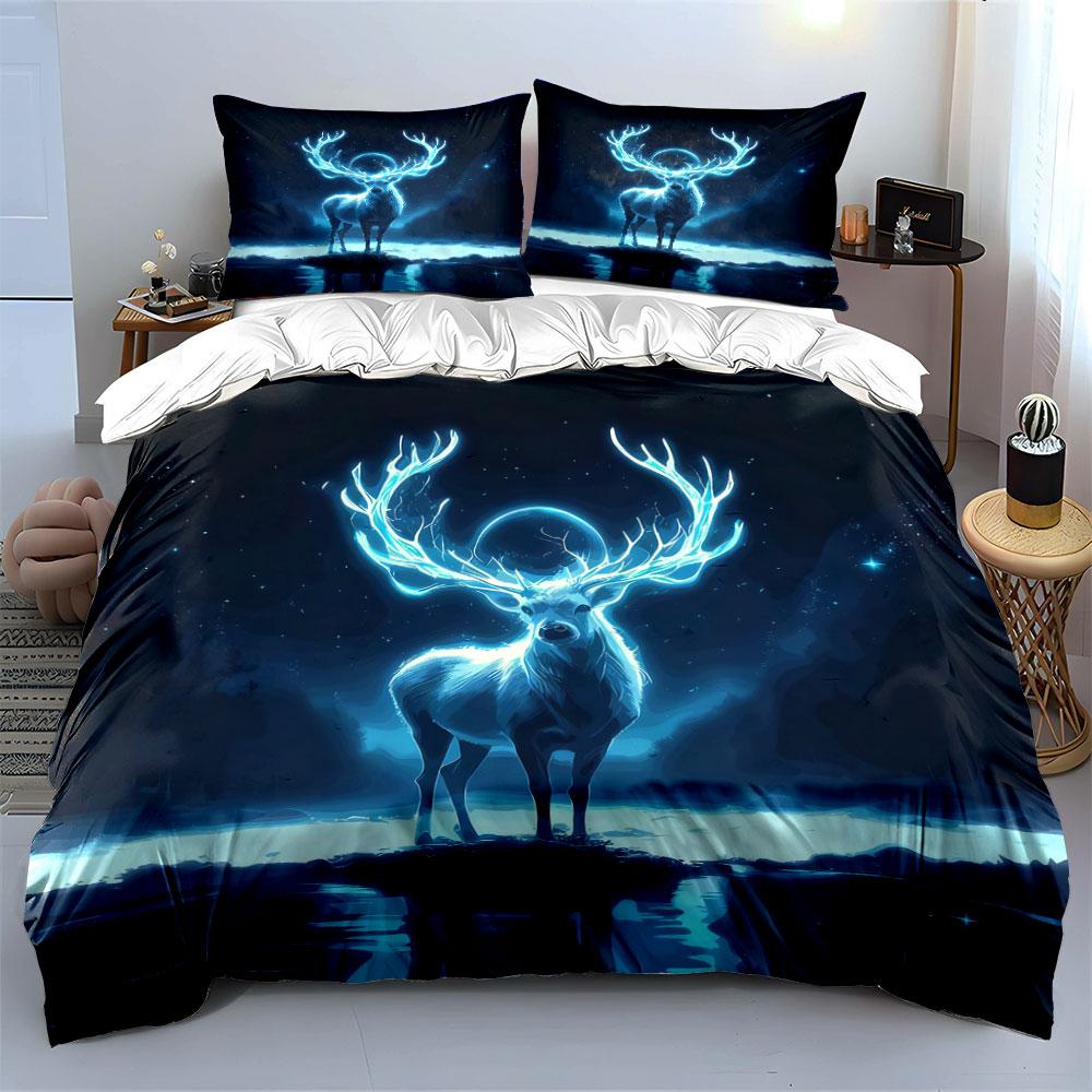 Glowing Deer Three-Piece Set Soft Comfortable Duvet Cover Bedding Set Included 1*Duvet Cover & 2*Pillowcases, Gift
