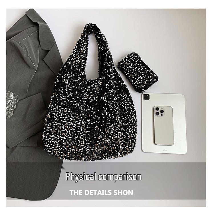 Handtasche im koreanischen Stil mit Pailletten für die Achselhöhle - Damen-Tragetasche mit großem Fassungsvermögen für den Herbst