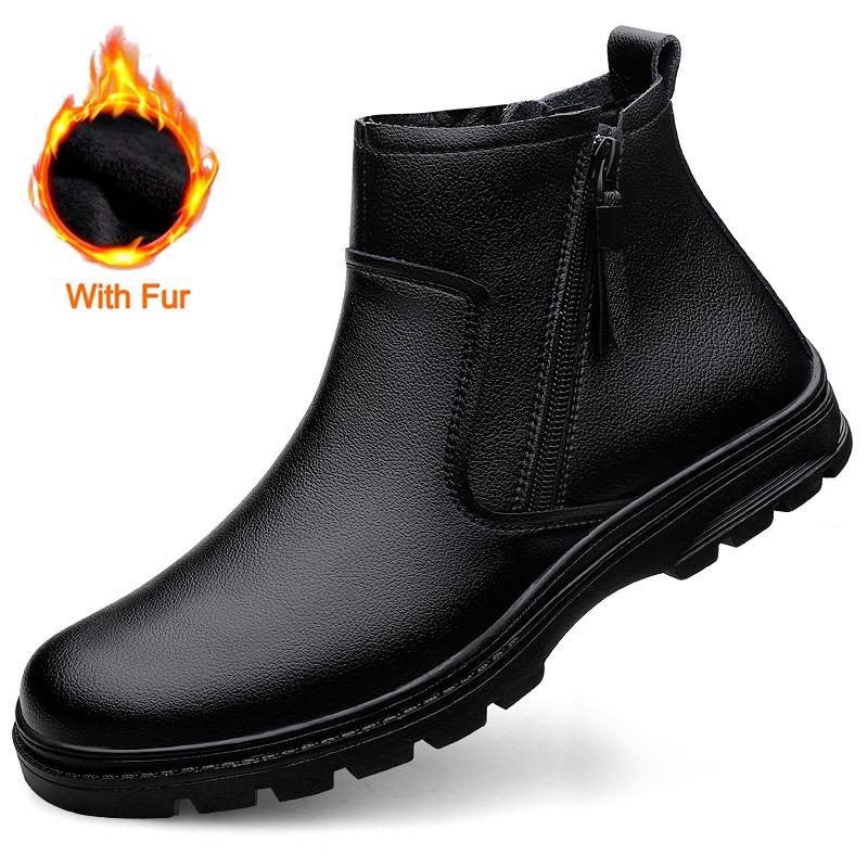Fashion Luxury Brand Mens Casual Shoes Winter Warm Boots Business Formal Chelsea Boots High Quality Genuine Leather Snow Men Ankle Boots