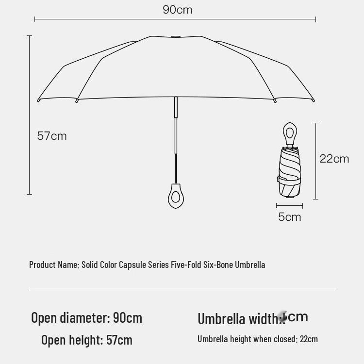 New Macaron Color Five-Fold Ultra-Light Sun Protection Compact Mini Umbrella with Buckle Handle