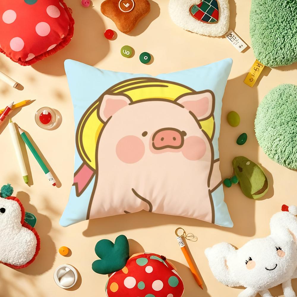 Cute Cartoon lulu pig Cushion Cover Plush Fabric Soft DoubleSided Printed Sofa Warm Winter Home Gift Pillow Cover