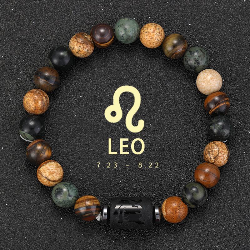 12 Zodiac Natural Stone Bracelets - Cancer, Virgo, Leo, Libra Designs, Ideal Couples & Friendship Gifts, Unisex Jewelry (Pulsera