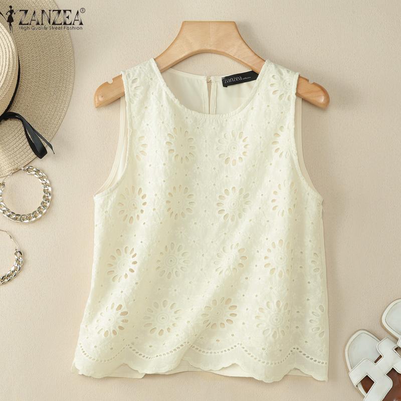 ZANZEA Women Casual Lace Crochet Patchwork Summer Sleeveless Tank Tops