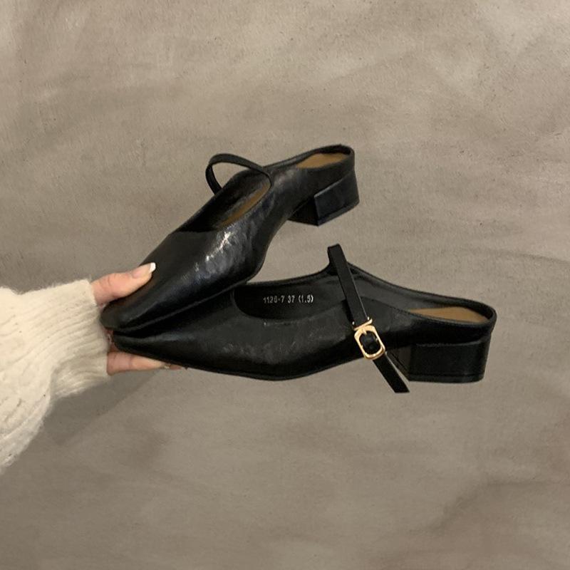 Baotou half slippers women's summer outer wear spring and autumn new Korean version French evening breeze temperament silver single shoes thick heel d