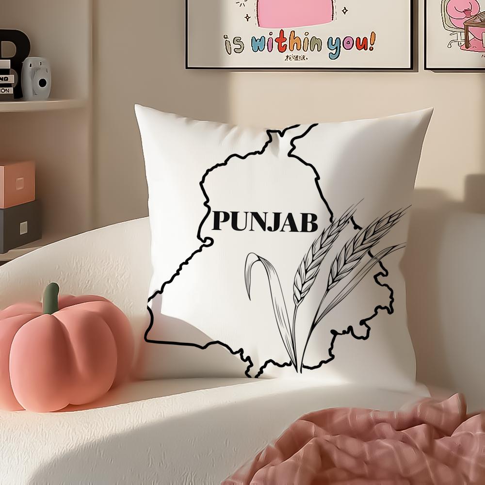 Classic PPunjab Map Cushion Cover Pillowcase Short Plush Invisible zipper Room Sofa Cushion Cover