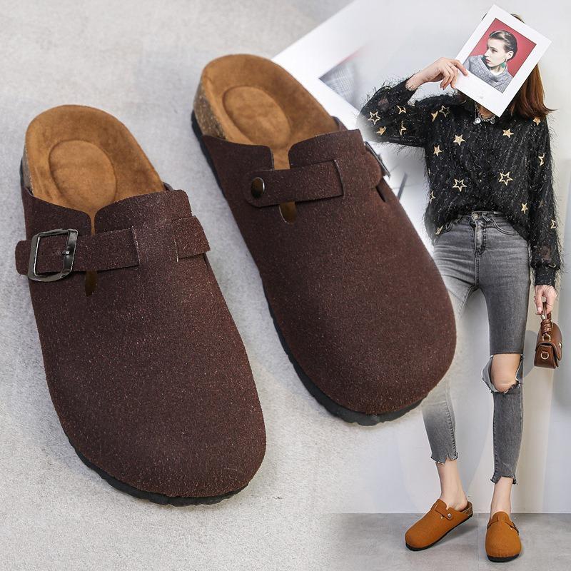 New Large-sized Pocket Shoes for Women, Casual Burken Shoes, Thick-soled Semi-slipper, Soft Soles for Lazy People