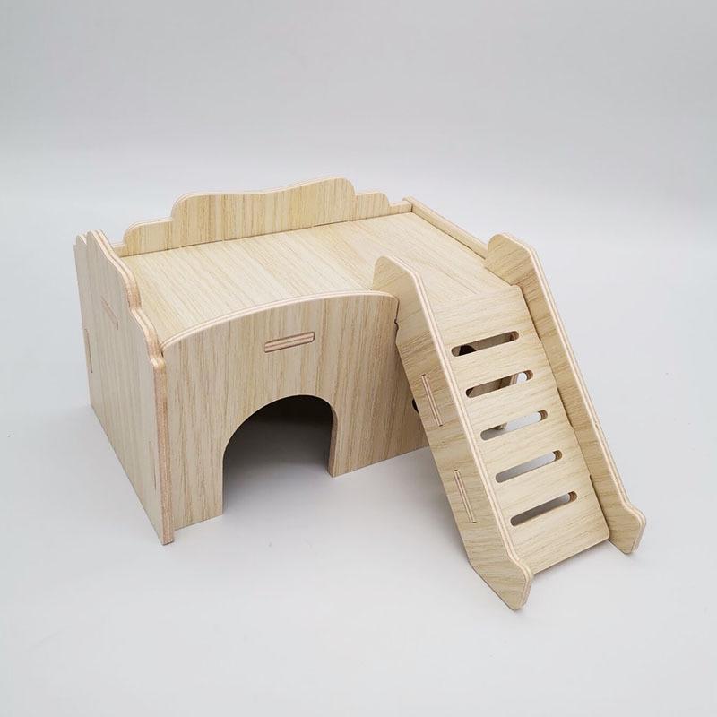 Solid Wood Double-Layer Hamster House with Swing & Seesaw