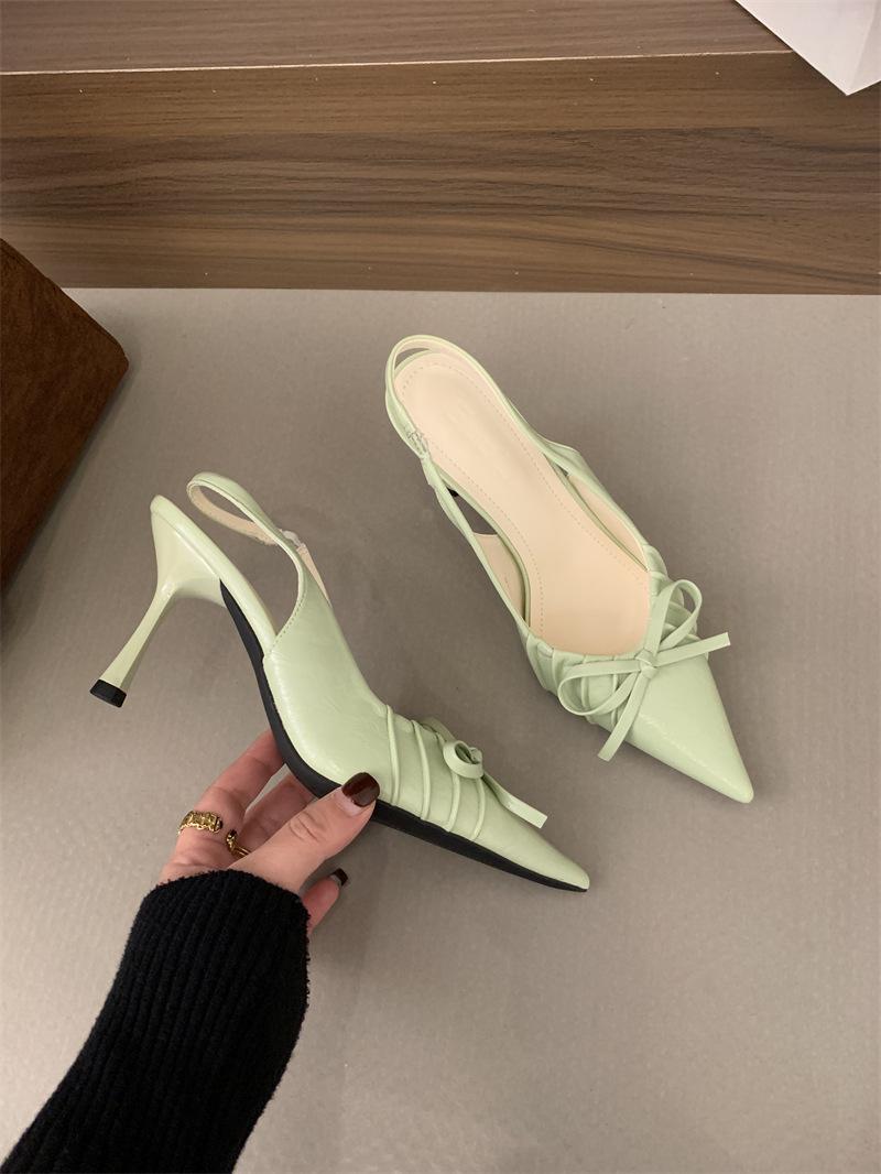 

Туфли-лодочки на высоком каблуке с острым носком Женские Летние 2025 Бант Ремешок с пряжкой Женские сандалии Тонкий каблук Элегантные слинги Женские туфли 39 зелёный