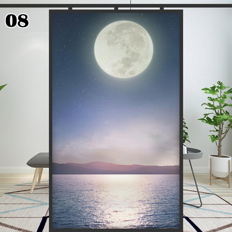 Sea Scenery Moon Landscape Pattern Privacy Window Film Static Clings Stickers Sliding Door Bathroom Window Decor Glass Films