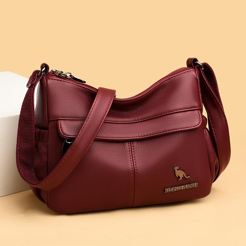 Middle-Aged Mother Bag Multi-Layer Women's Bag PU Shoulder Bag Large Capacity Lightweight Crossbody Bag