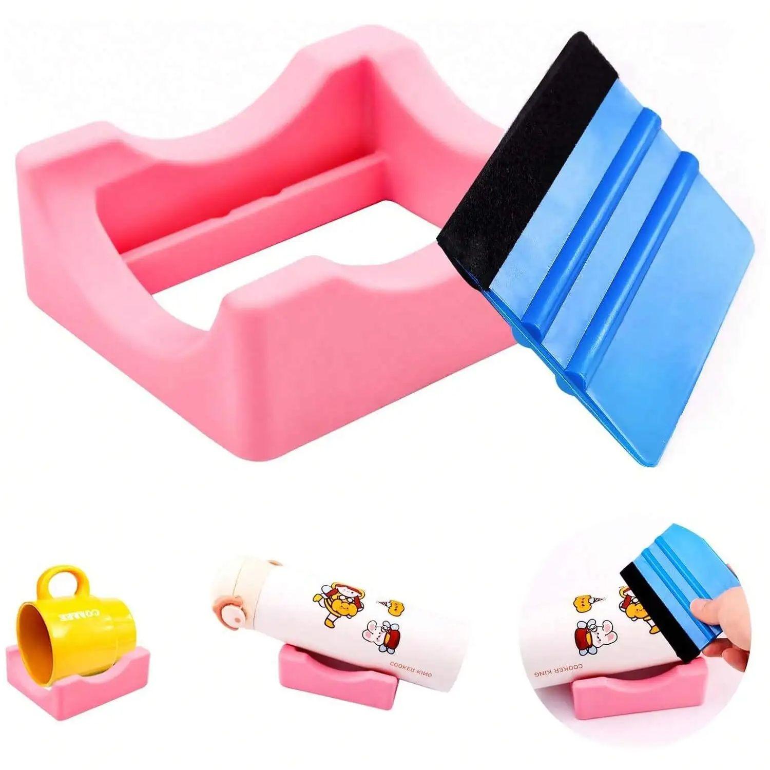 

1 шт. Силіконова підставка-люлька для склянок з вбудованим слотом, Вінілові наклейки для склянок, Маленька підставка для склянки рожевий