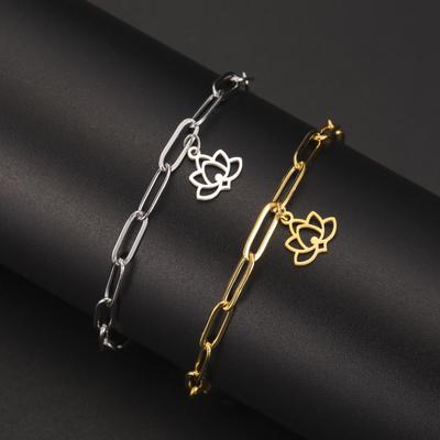 Hollow Lotus Pendant Bracelet In Titanium Steel Retro Minimalist Women's Jewelry Fashion Accessory