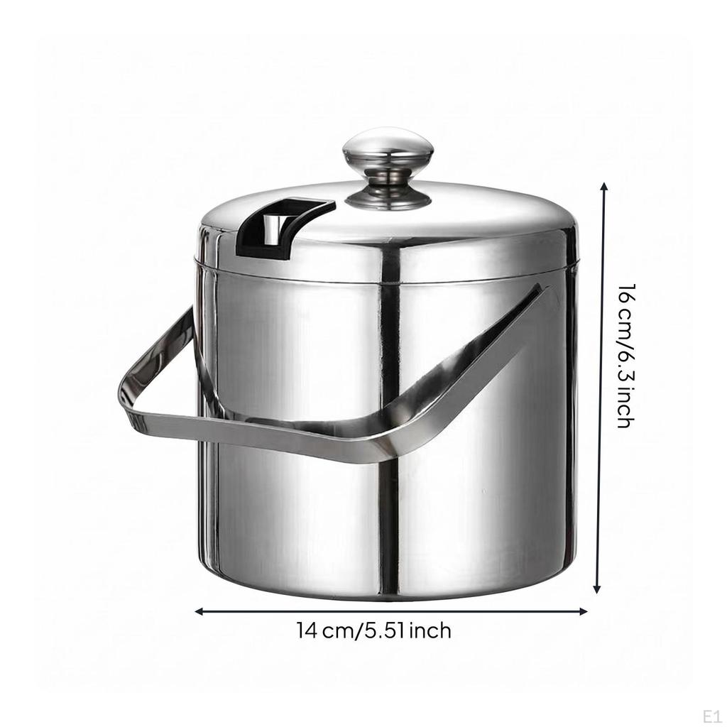 Stainless Steel Ice Bucket MirrorFinish Silver Insulated Knob Handle Barware for Chilled