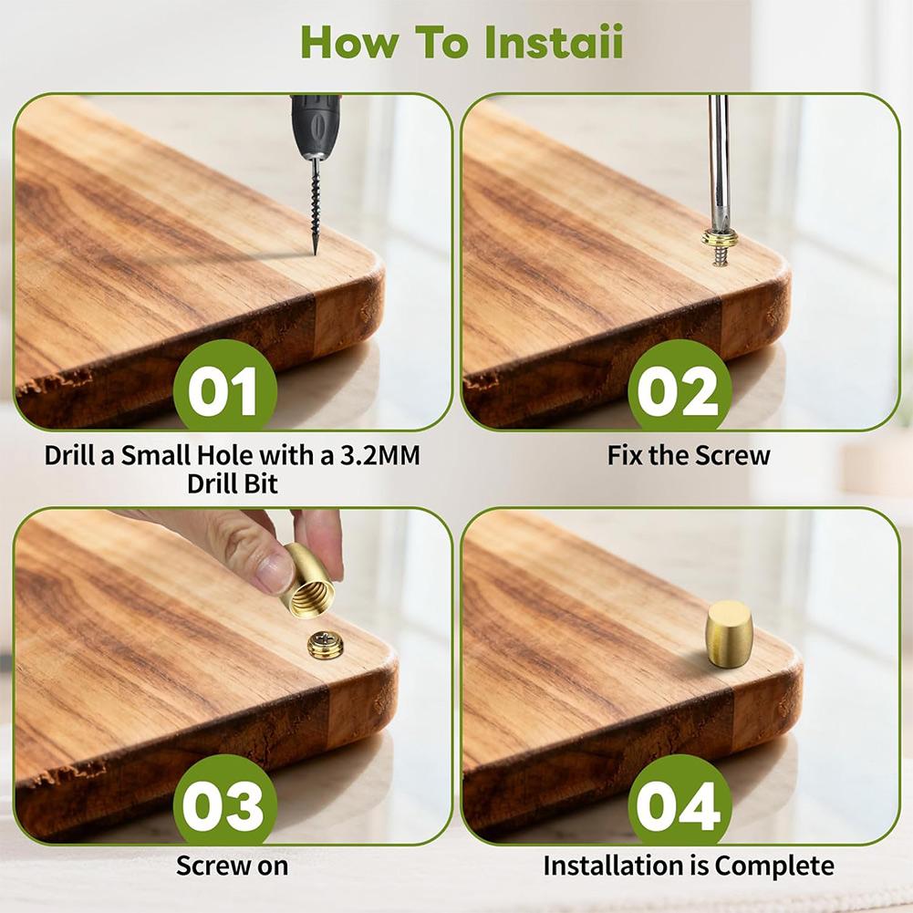 8PCS Brass Board Riser Feet with Screws and Rubber Pads for Cutting Boards Display Trays Speakers Stands and Boxes