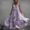Women's Deep V‑Neck Sleeveless 3D Floral Applique Lightweight Flowy Maxi Dress