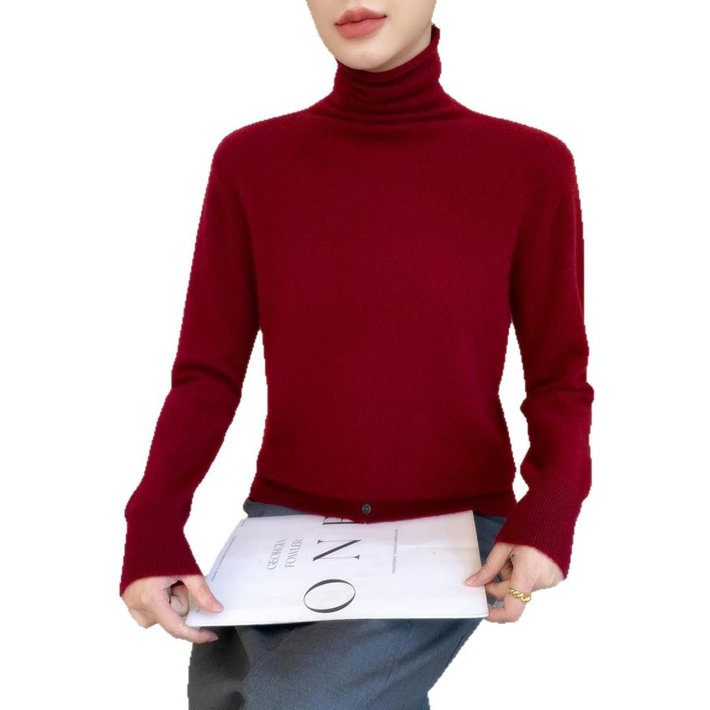 2025 A/W Women's Cashmere High Neck Loose Knit Sweater with Rolled Hem