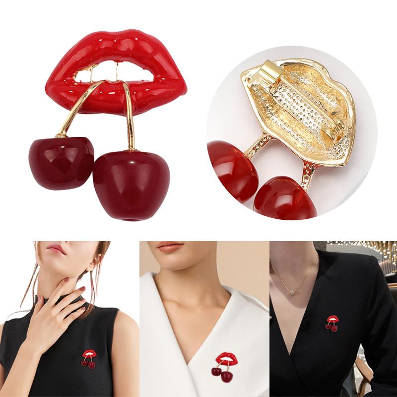 

Personalised Fashion Cherry Red Lips Metal Brooches Jewelry Badge Party Gifts