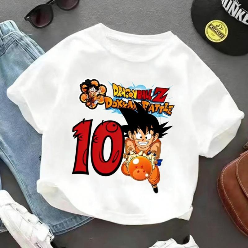2026 Hot Cartoon Anime Dragon Ball Goku Printed T-shirt Children Birthday Lucky Numbers 1-10 Years Old Cartoon Clothes Kids Gift