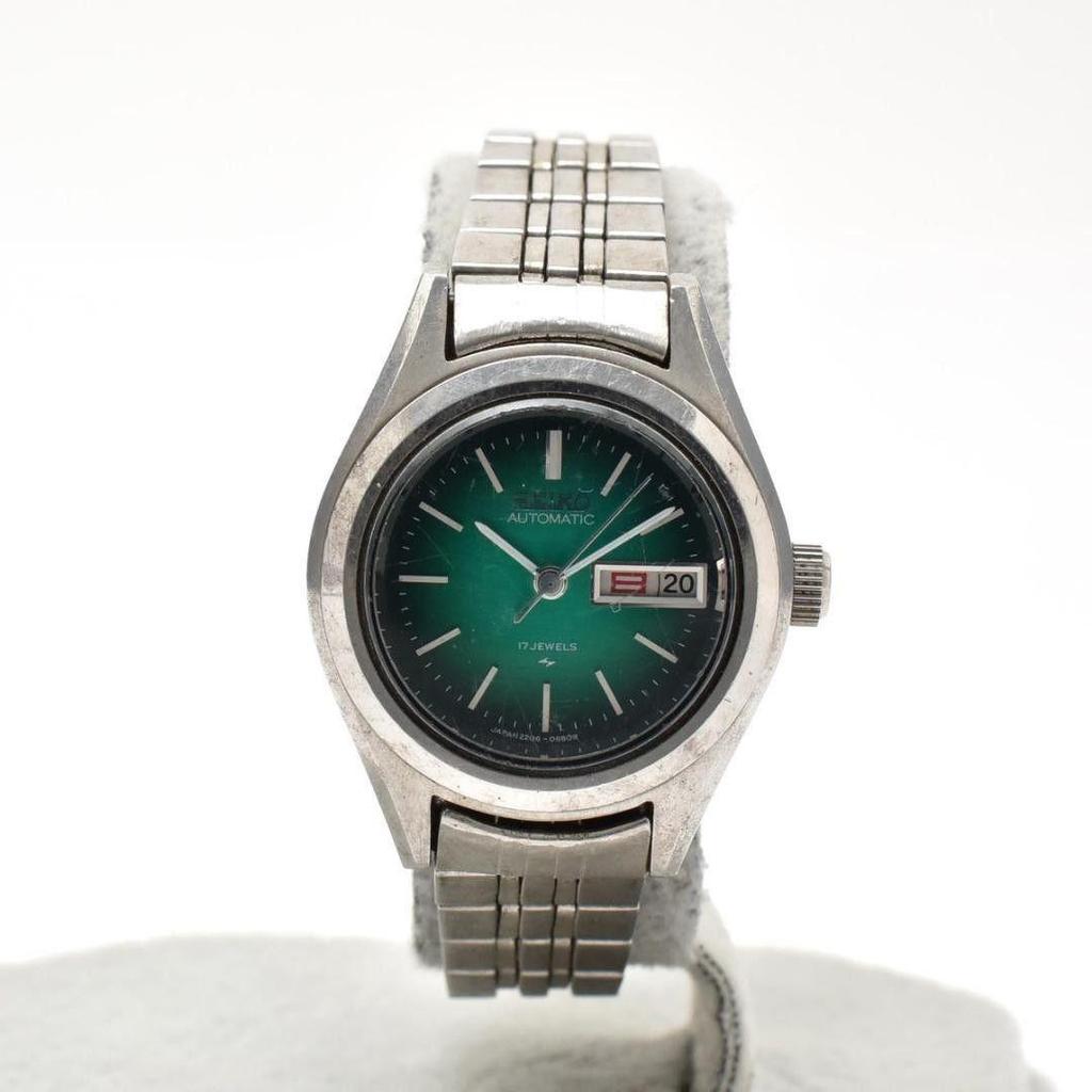 Used Working item SEIKO Seiko ladies watch automatic winding green dial 17 stones