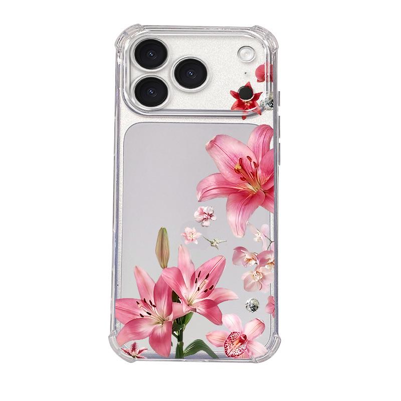 Hot-selling ins Feng Shui Color Pink Lily Apple 15PM Mobile Phone Case Four Corners Anti-drop iPhoneAIR Protective Case