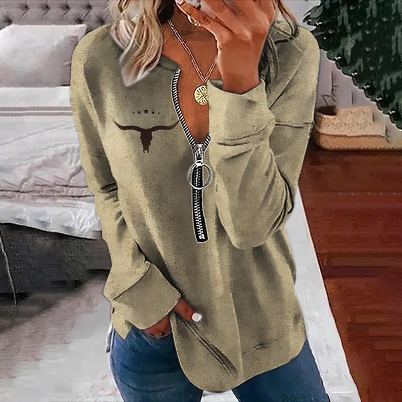 Womens Trendy Abstract Print Half-Zip Long Sleeve Hooded Sweatshirt Streetwear