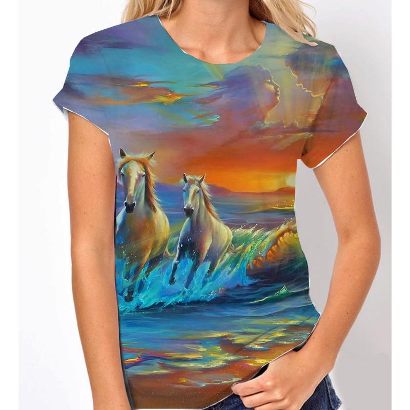 Summer Round Neck 3D Animal Print Top Fashionable Casual Short Sleeved Women's T-shirts