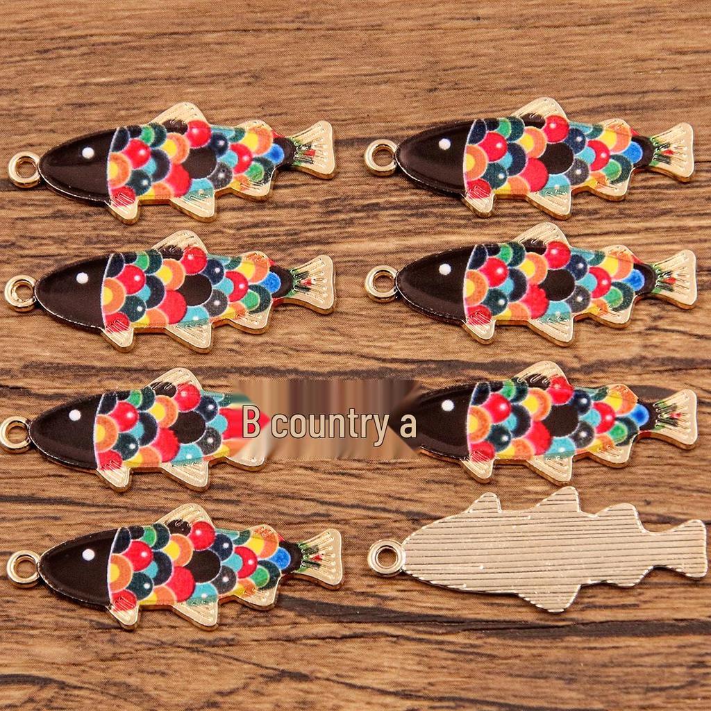 9-Color Small Fish Pendant, 14x35mm Alloy Charm, KC Gold Enamel Sea Animal Accessory