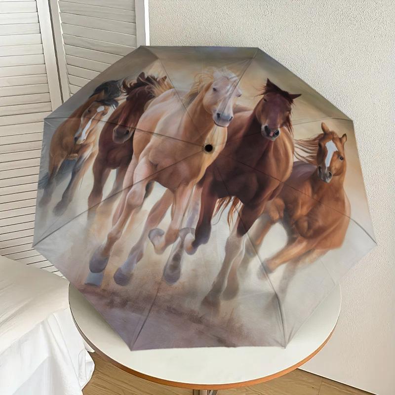 

1pc Horses Running Wild Umbrella with Plastic Handle,Suitable for All Seasons Home Travel Outdoor UmbrellaDD1635