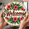 Pink Green Floral Hummingbird Metal Wall Art Welcome Sign Waterproof Aluminum Round Rustic Decor