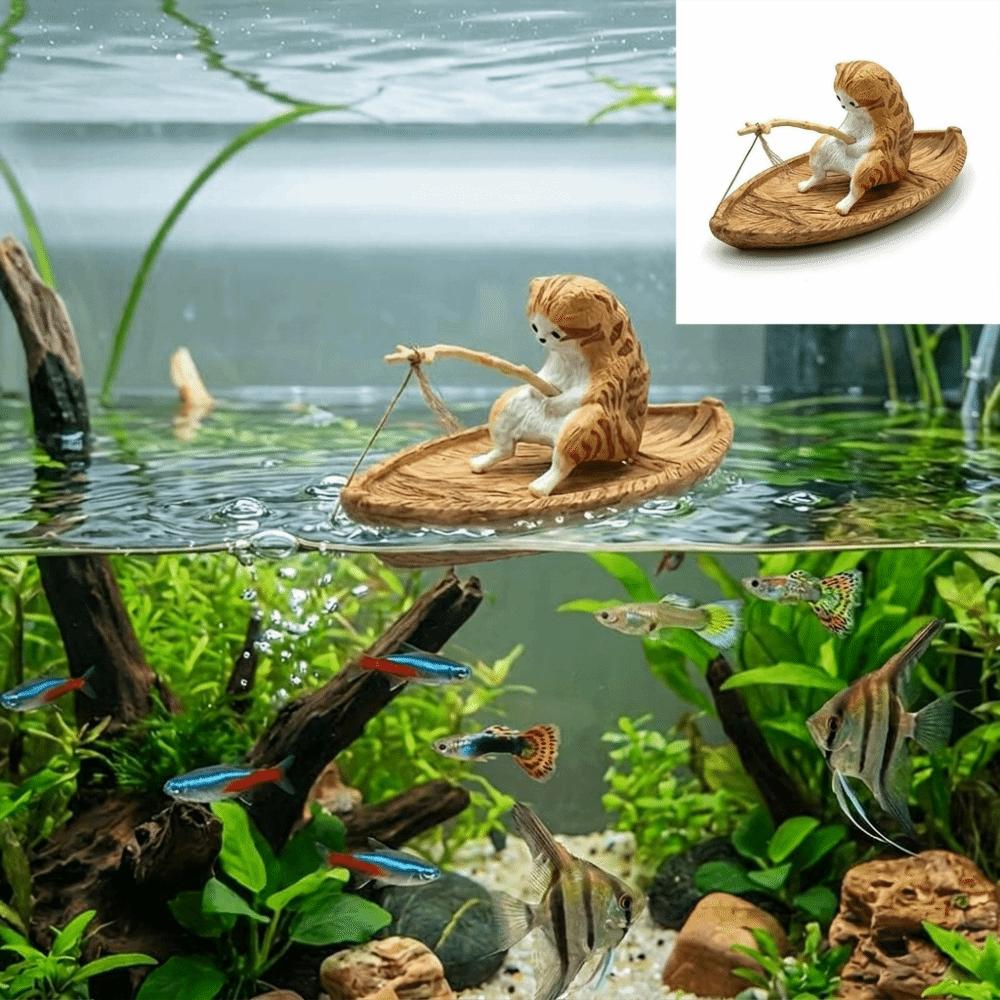 Ocean Theme Fish Tank Ornament Mini Size Fishing Boat Decor Pet Tank Decor Cat Figurine  Aquarium