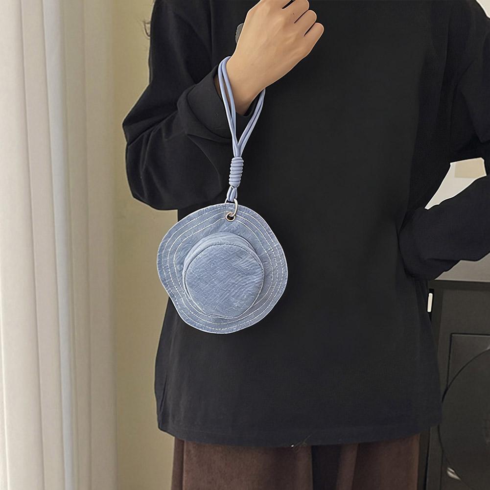 Denim Mini Hat Shape Wallet Portable Money Pouch Cute Novelty Headphone Bag with Hand-Held Strap Keychain Bag Decor Pendant Bag