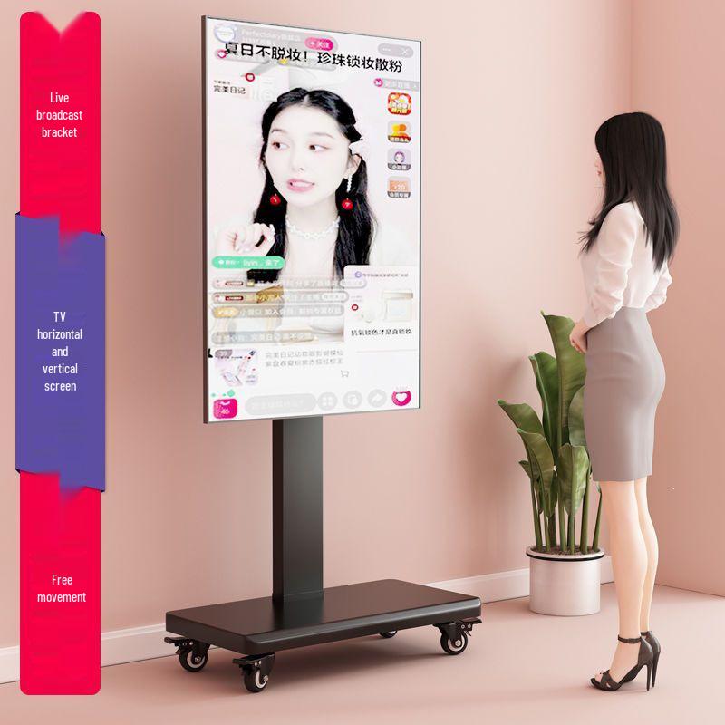 Mobile TV Stand with Wheels, Adjustable 360° Rotation, and Universal TV Mount for Horizontal & Vertical Screens