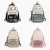 Cat Pattern Student Backpack With Transparent Compartment And Badge For Daily Use