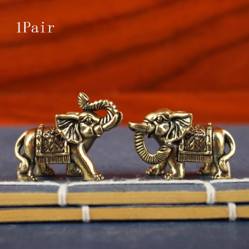 Brass Blessing Elephant Miniature Figurine Antique Bronze Animal Statue Copper Lucky Elephant Small Ornaments