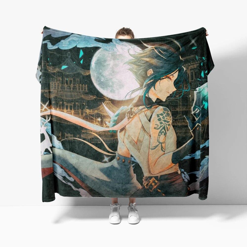 

Одеяла Genshin Impact, мягкие фланелевые одеяла, дышащие, супер теплые постельные принадлежности и дорожные одеяла, одеяла в стиле аниме, настраиваемые 100x125cm