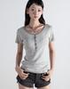 Maegolenseoul Henley Neck T-Shirt Striped Melange Grey