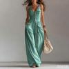 Women's Jumpsuits & Rompers - Summer Women V-neck Button Pocket Jumpsuit Casual Sleeveless Romper for Daily