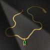 Temperament Luxury Geometric Square Green Zircon Pendant Gold Color Stainless Steel Snake-bone Chain Necklace for Women Jewelry