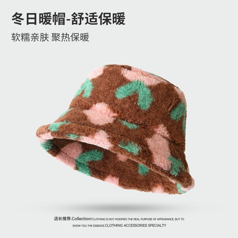 

New lamb wool bucket hat women s color matching versatile fashion warm cold outdoor leisure ear protection basin hat One Size (55-59cm)
