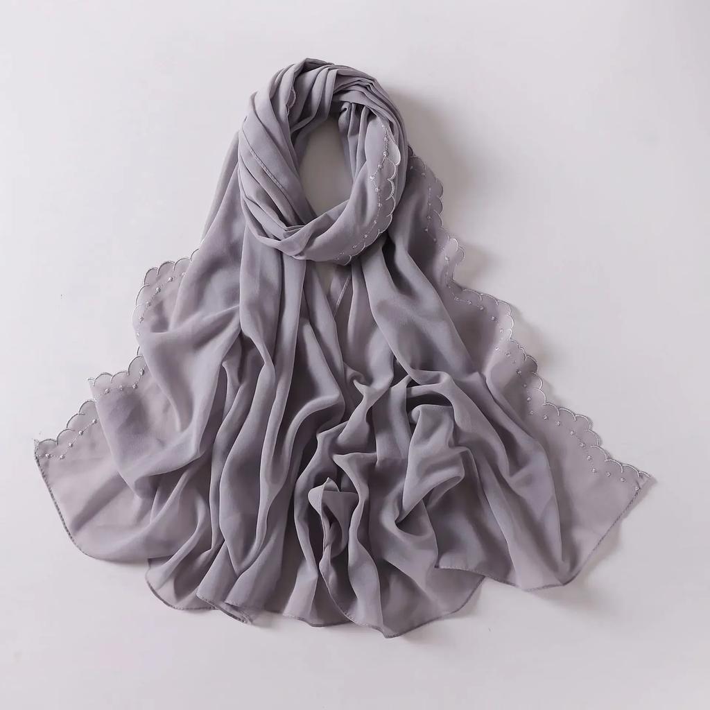 Premium Embroidered Chiffon Hijab Scarf Veil Chiffon Shawl For Women Muslim Hijabs Hair Turbans For Women Foulard Femme Hijab