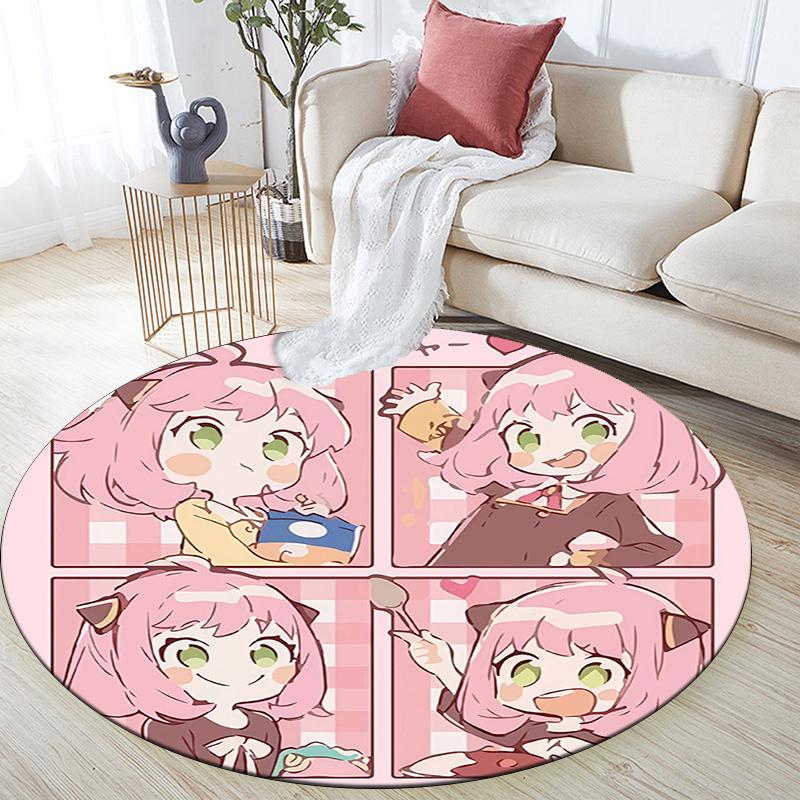 Spy x Family3 Round Area Rug,Carpet Rug for Living Room Bedroom Sofa Playroom Decor,Non-slip Floor Mat