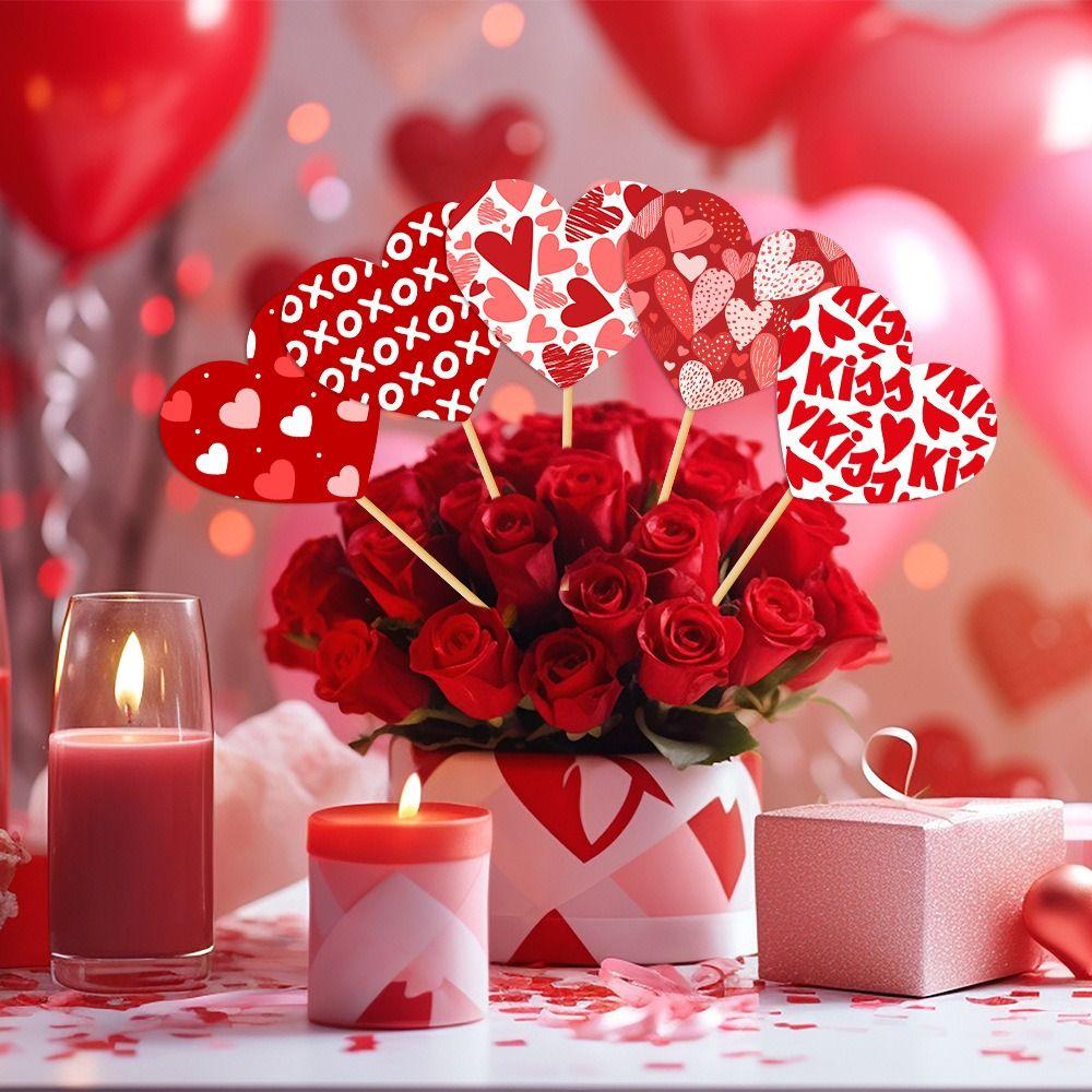 15PCS Heart Shape Valentines Day Decorations Romantic Arrange Props Bouquet Decoration Sticks Confession Multipurpose
