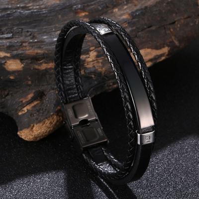 Multi Layer Leather Bracelets for Men Women Charm Stainless Steel Casual Personalized Bangle Gift