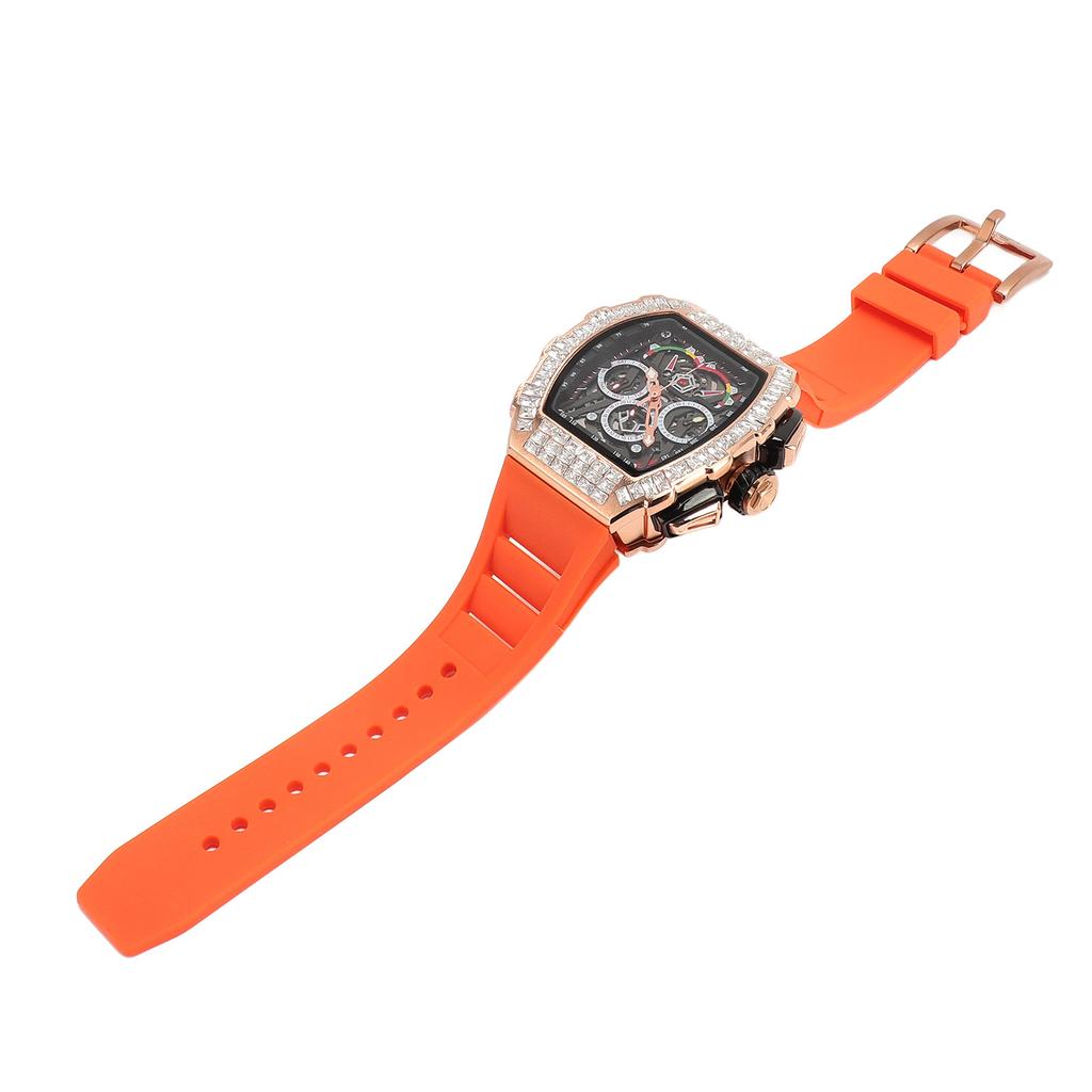 Analog Quartz Wristwatch 30m Waterproof Silicone Strap Multi Functional Quartz Watch for Man Rose Orange