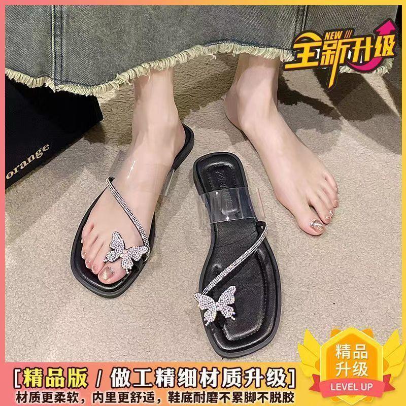 Rhinestone bow serpentine winding sandals low heel summer new one-word belt fairy wind flat Roman crystal shoes