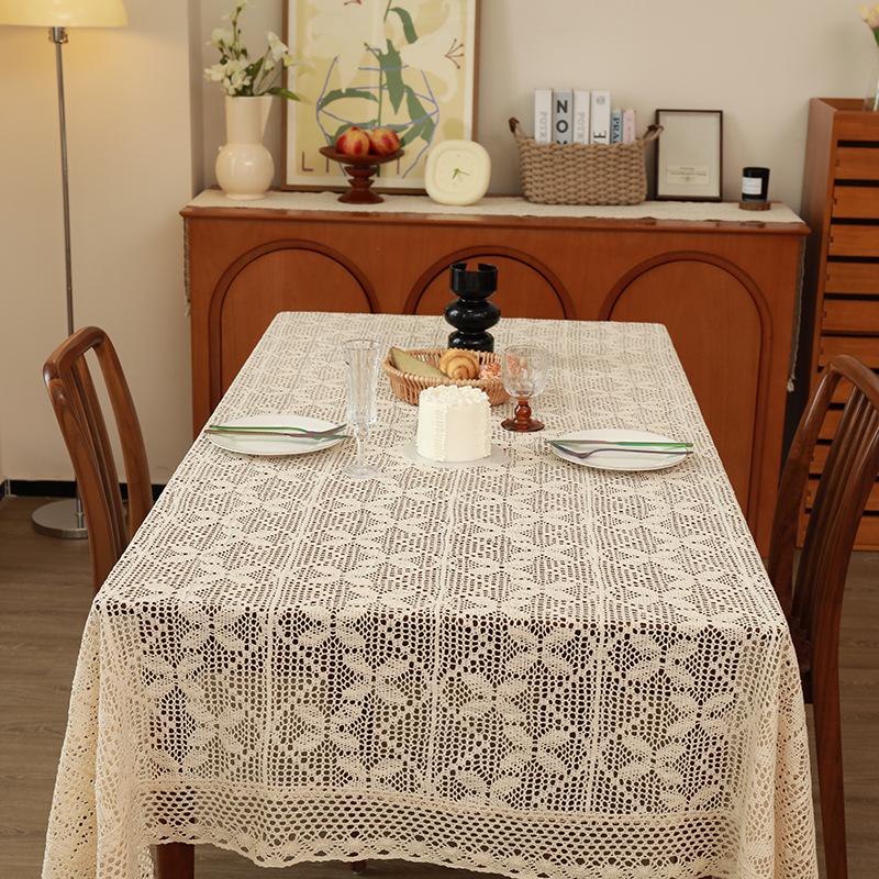 Landelijke Stijl Katoen Gebreide Eettafel Mat American Retro Geweven Hol Kant Tafelkleed Antislip Slijtvast Beige Tafel Mat