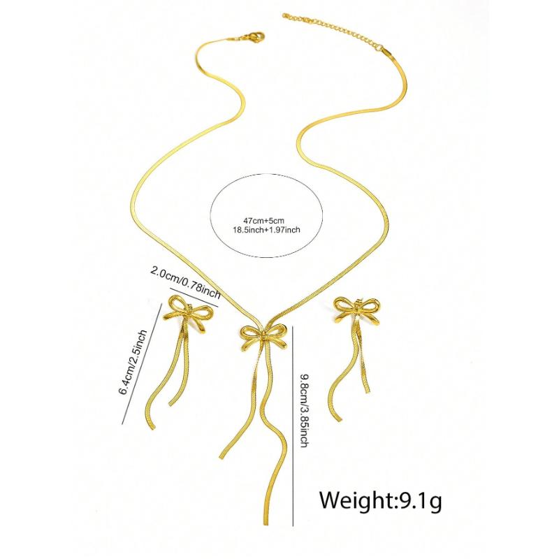 3pcs Stainless Steel Butterfly Pendant Necklace & Earring Set, Fashion Gold Color Jewelry Accessories Suitable For Daily Wear, Gift
