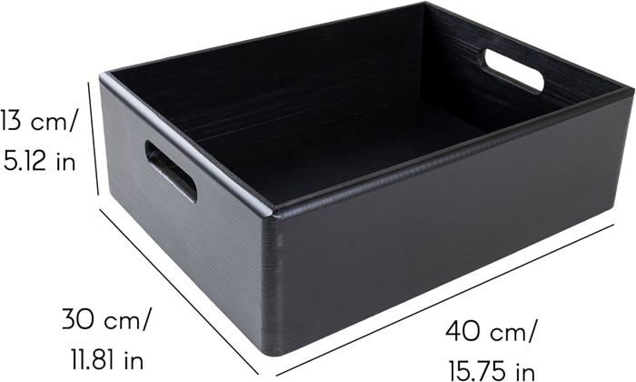 Aufbewahrungsbox - Creative Deco - Schwarz - 40x30x13cm - Naturholz - Griffe Inklusive